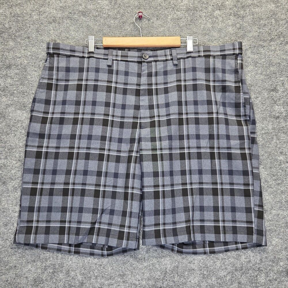 Haggar Shorts Mens 44 Gray Plaid Chino Cool 18 Pro Casual Golf Zip Pockets